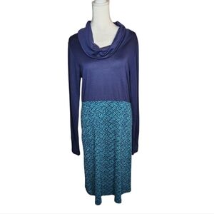 Ibex Juliet Providence Dress 100% Merino Wool Cowl Neck Blue Multi M